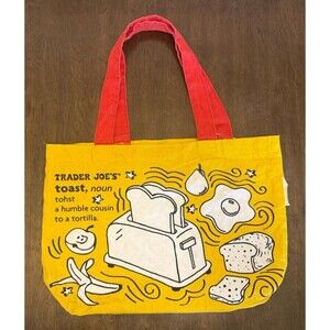 Trader Joe’s Waffle Breakfast Brunch Reusable Cotton Tote Bag Yellow Red USA